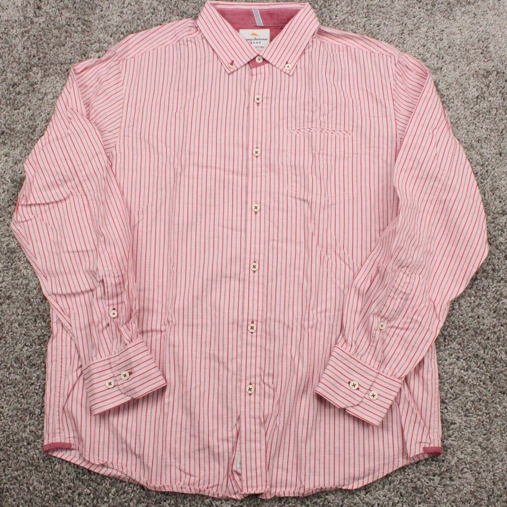 Tommy Bahama Jeans Striped Button Down Shirt Mens Size M Red White